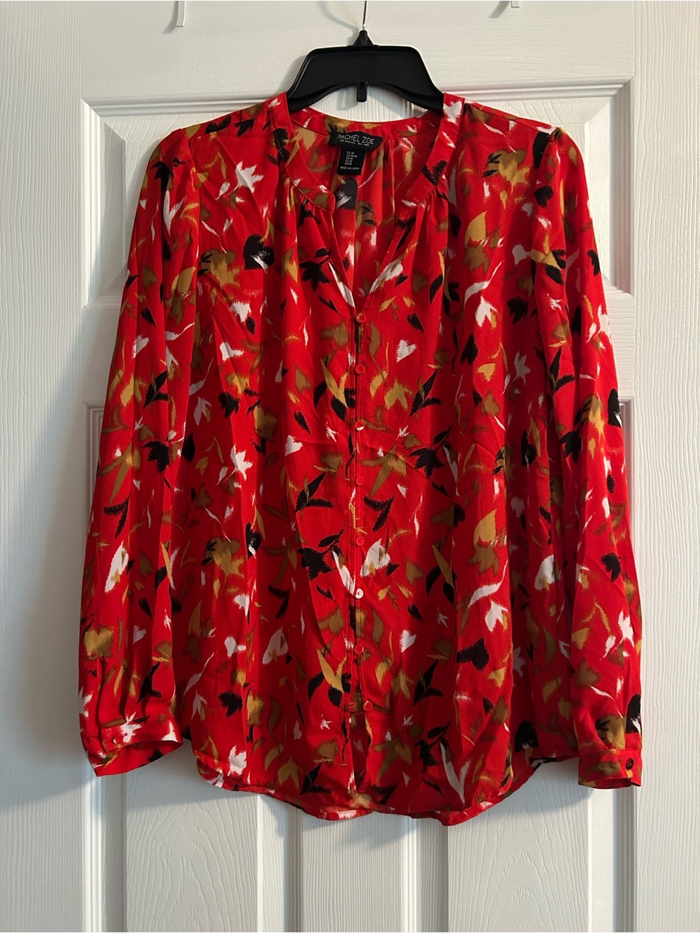 Rachel Zoe Red Floral-Print Button Down Blouse